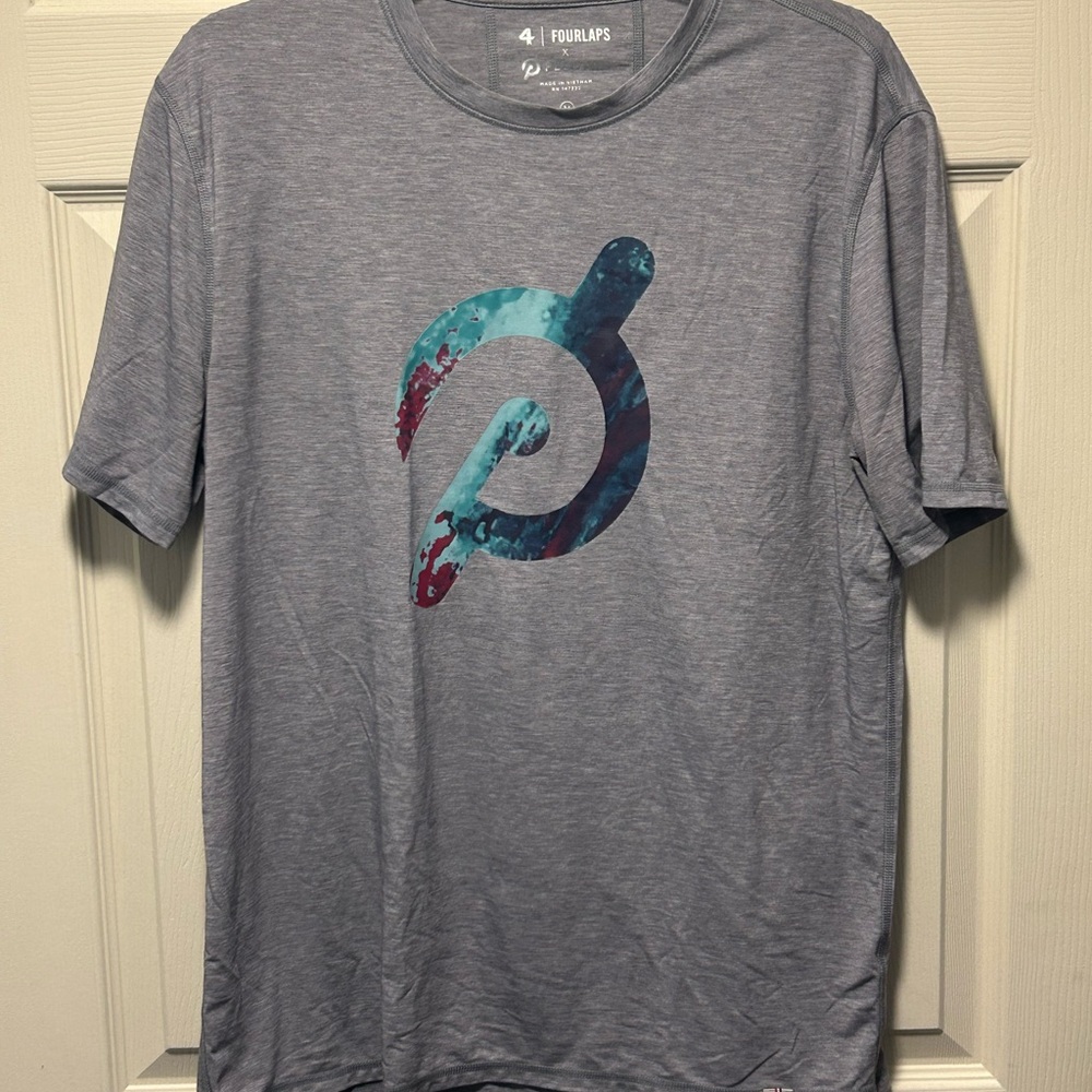 Peloton Fourlaps Mens Shirt Medium Gray Short Sleeve Logo Graphic Lightweight